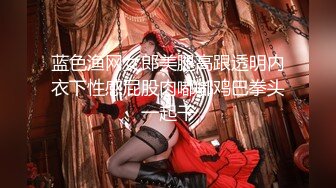 蓝色渔网女郎美腿高跟透明内衣下性感屁股肉嘟嘟鸡巴拳头一起干